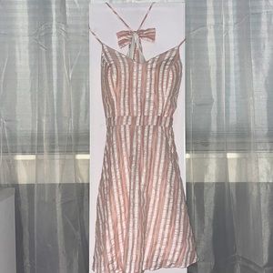 pink and white striped backless sun dress